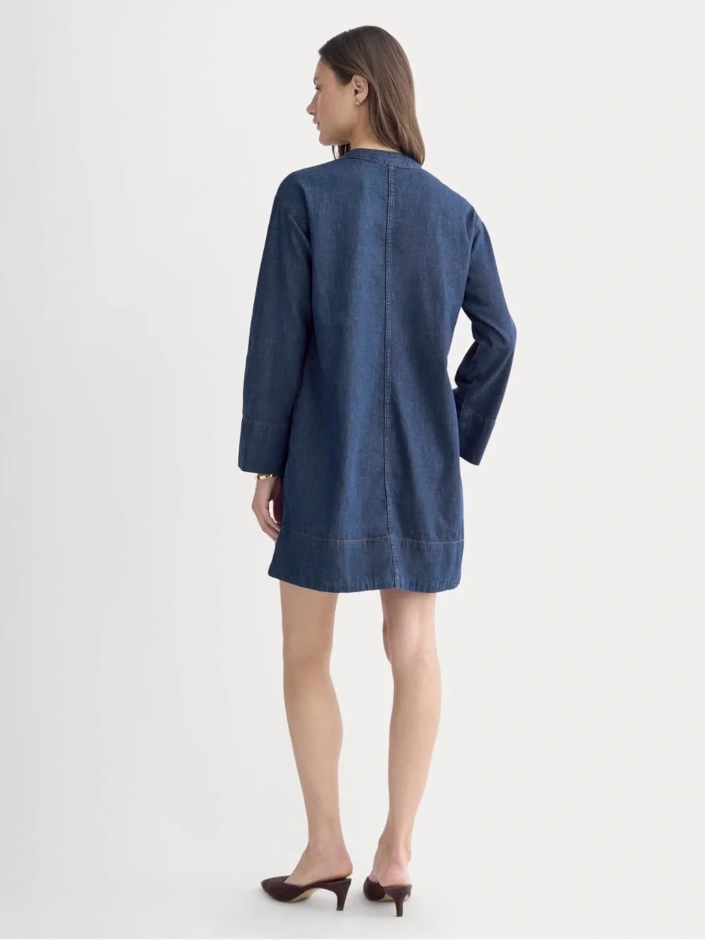 EVERLANE THE DENIM POPOVER DRESS IN DARK INDIGO L
